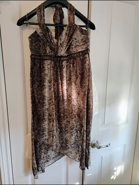 Vintage Jolie Brown Snake-Print Halter Midi Dress